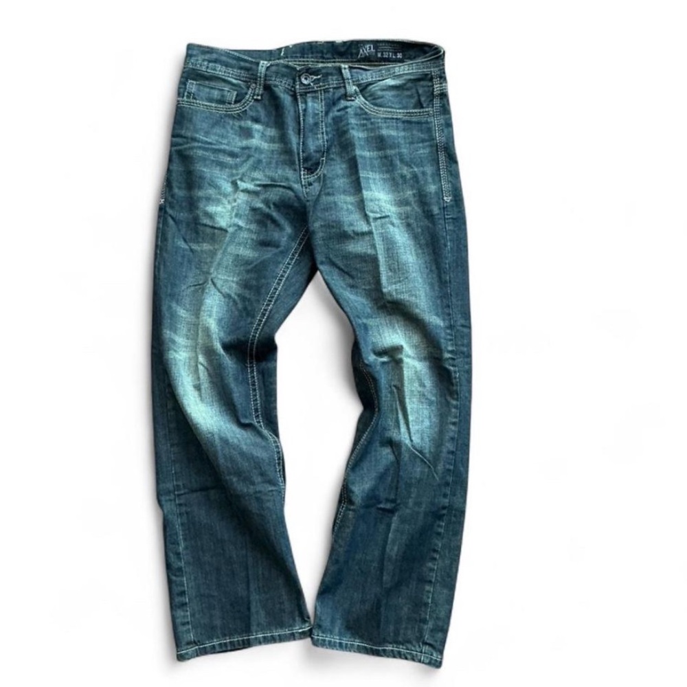 Axel Y2K Streetwear Relaxed Straight Fit Jeans with Darker Tinted Faded Wash